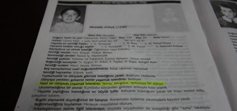 ŞEHİDİN İLKOKUL YILLIĞINDA 'TERÖRİSTSİZ BİR DÜNYA' TALEBİ