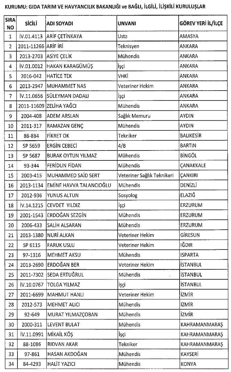 Yeni KHK ile kamudan ihraç edilenlerin tam listesi